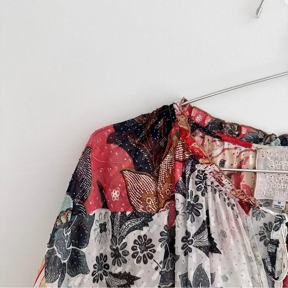 Johnny Was Claire Floral-print Tiered Chiffon Blouse Silk Blend